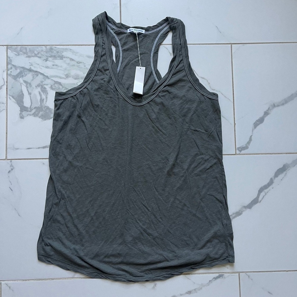 NWT James Perse charcoal grey racerback tank top olive green sz 4